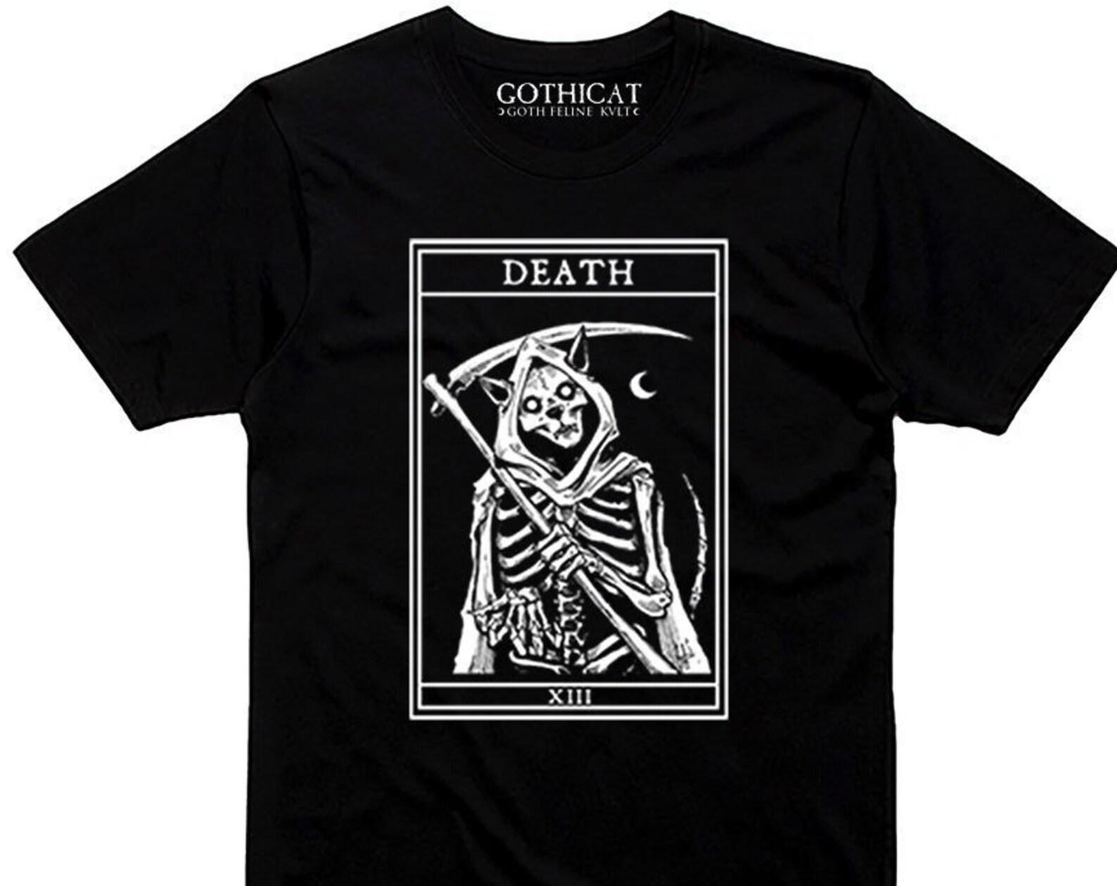 Death Cat Card T shirt 80 goth disco darkwave Cat Lover Gift M