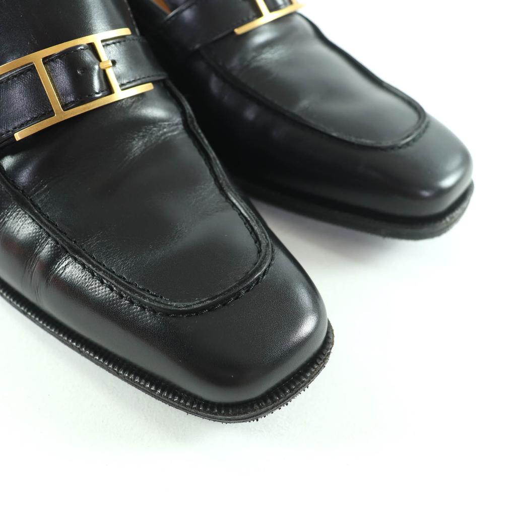 Tolle HERMES Slipper schwarzes Leder Damen 35.5 Gebraucht