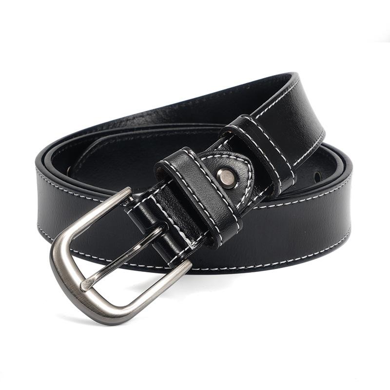 Women's Top Layer Cowhide Korean Wide Jeans Belt Simple Pin Buckle Casual and Versatile 3.0 Car Line Belt