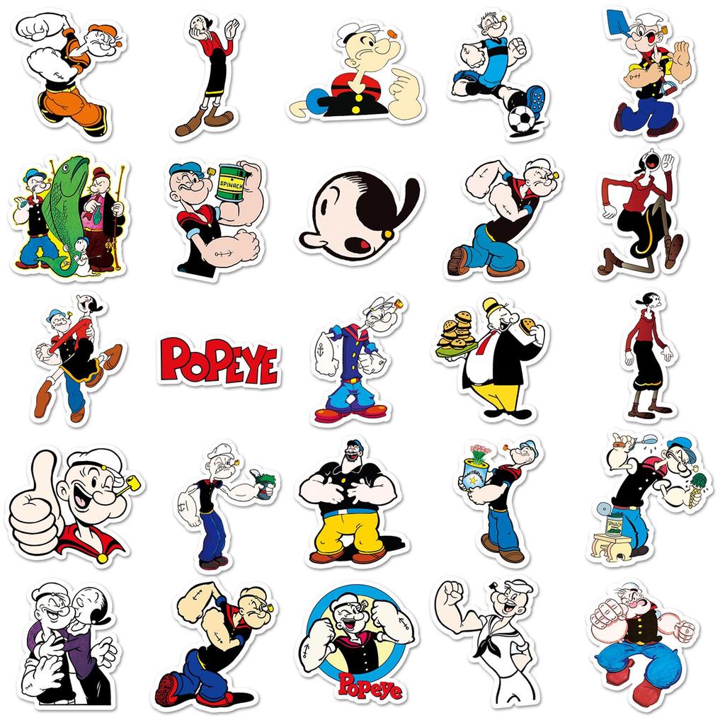 50pcs Waterproof Popeye Anime Stickers Cartoon Character Decals for Journals & Resin Decor