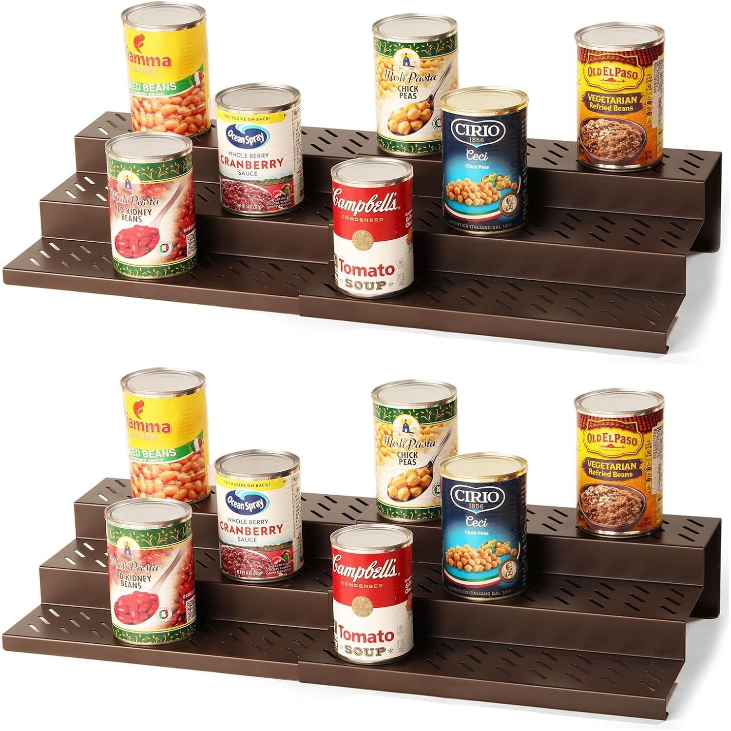 

4-Pack Expandable Spice Rack Organizer - Adjustable Cabinet Shelves for Kitchen/Pantry, Space Saving Storage Set шоколадний