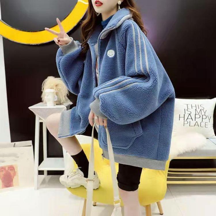 

Women Loose Pullovers Solid Color Sweatshirts Long Sleeve Stand Collar Female Tops M