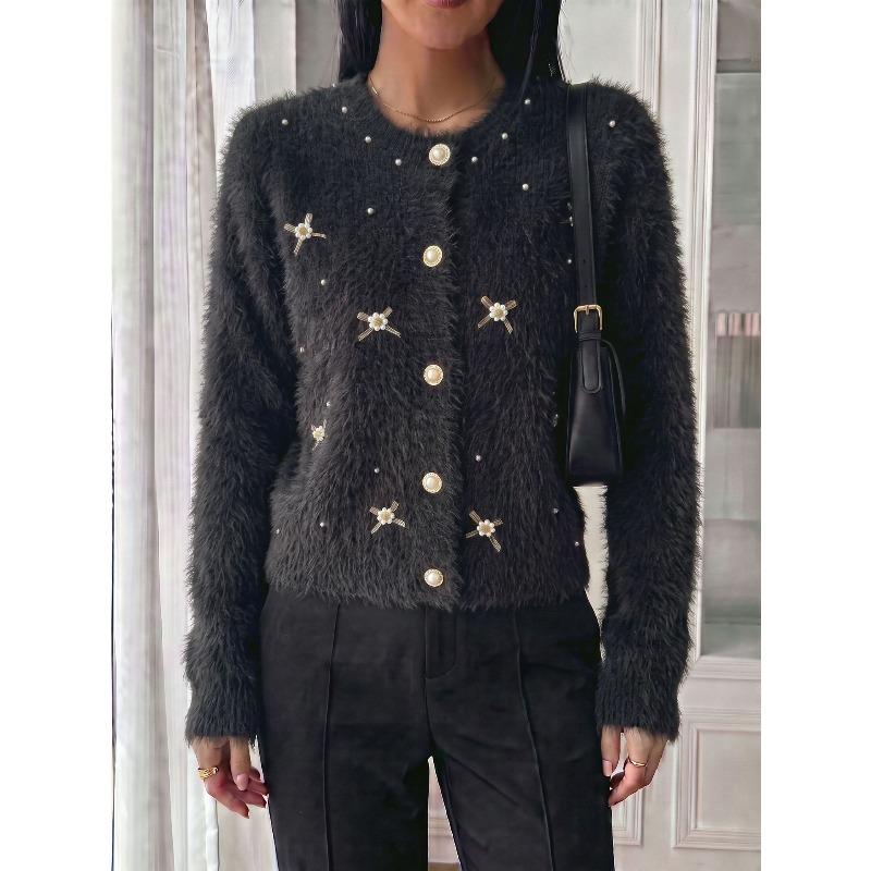 TIFICY Women's Fashion Casual Fall Winter Flower Pattern Print Long Sleeve O-Neck Sweaters