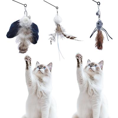 3 de Juguete para Gatos de Ni Teaser para Gatos Popular Juguete para Gatos Caña de Pescar (1) Plumas de repuesto (3)