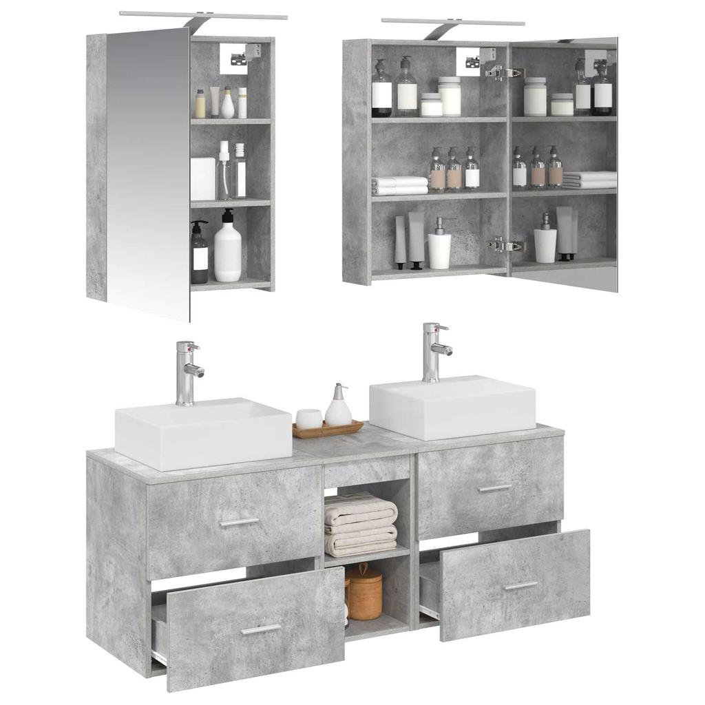 5 Piece Bathroom Furniture Set Concrete Grey Engineered Wood and Glass