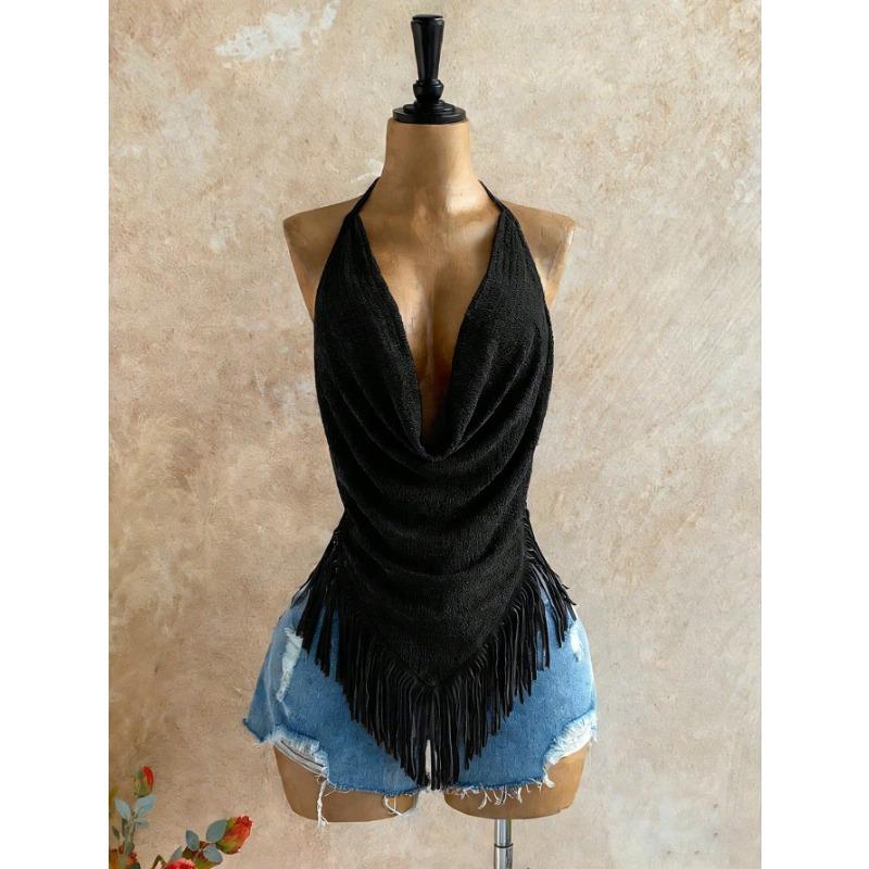 Sexy Vacation Style Halter Neck Backless Slim Fit Sleeveless Top For Women