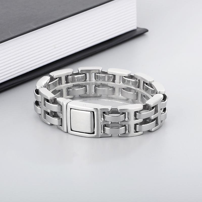 Stainless Stess Charm Curb Bracelet Bangle For Men Chunky Bike Link Chain Double Layers Bracelet Homme Jewelry Accessory