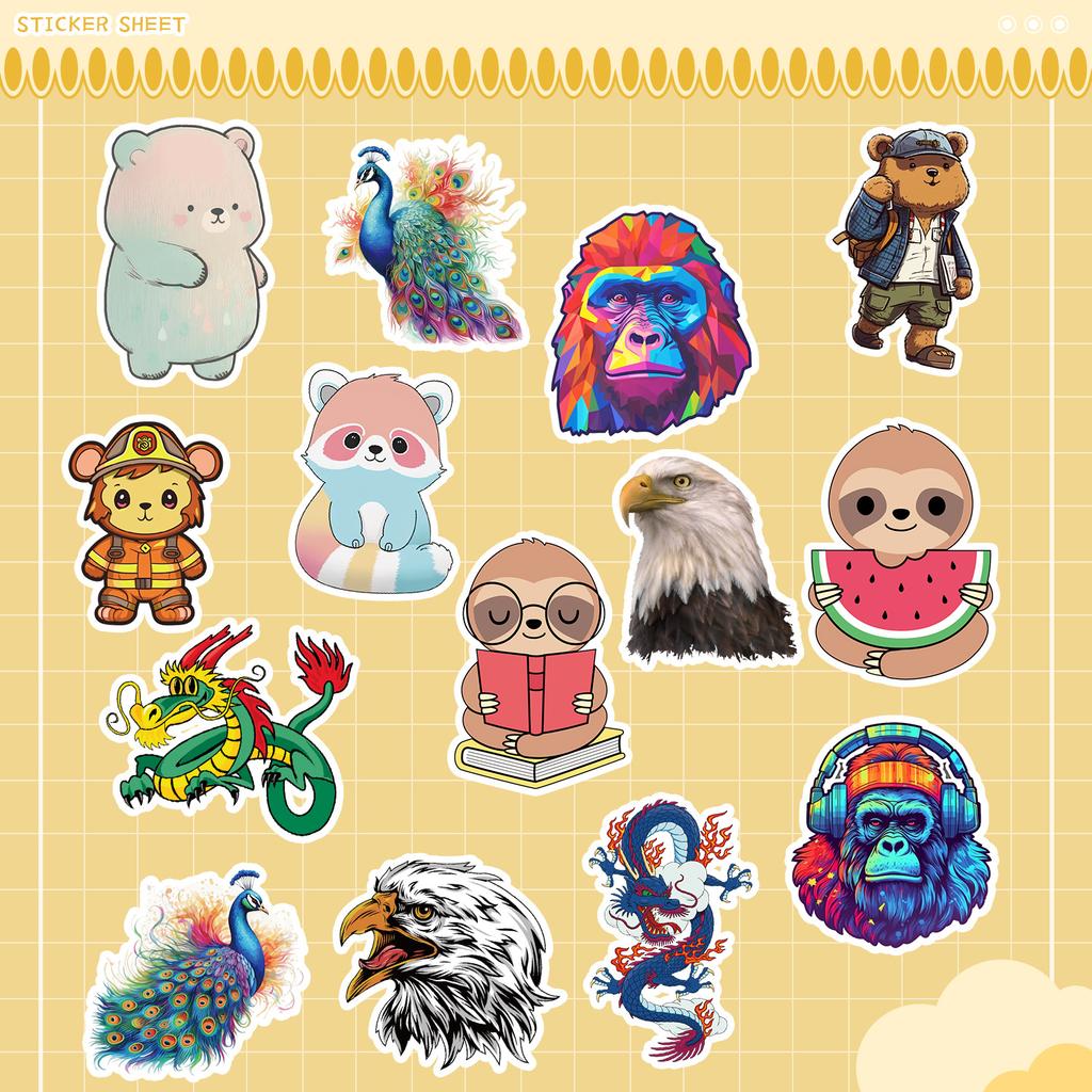 50 Cute Wind Animal Graffiti Stickers Suitcase Guitar Decoration Waterproof Stickers DIY Hand Account Stickers