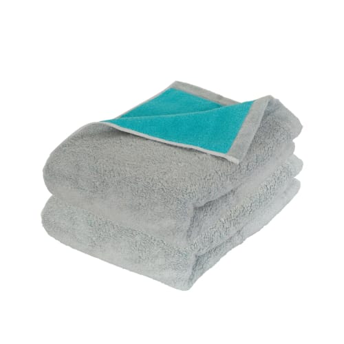 Imabari Certified Face Towels, Set of 2, Thick, Absorbent, Made in Japan, 34 x 80cm, 100% Cotton, Reversible, Gray x Turquoise