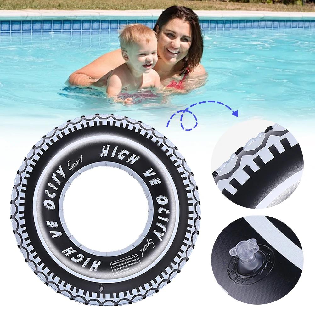 2Pcs Tire Pattern Pool Floating Rings Leakproof Inflatable Swim Ring Blow Up Swim Tube Swimming Rings Floaties for Kids Adults