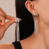 European and American metal sense geometric fringed silver needle earrings real gold electroplating elegant niche high-end earrings 