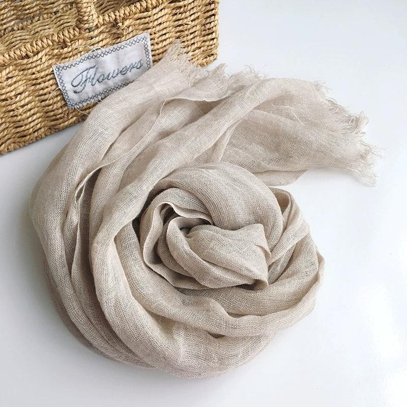 100% Natural Linen Scarf Hijab Woman/Man Summer Foulard Shawls Retro Large Size Women Scarves With Tassels
