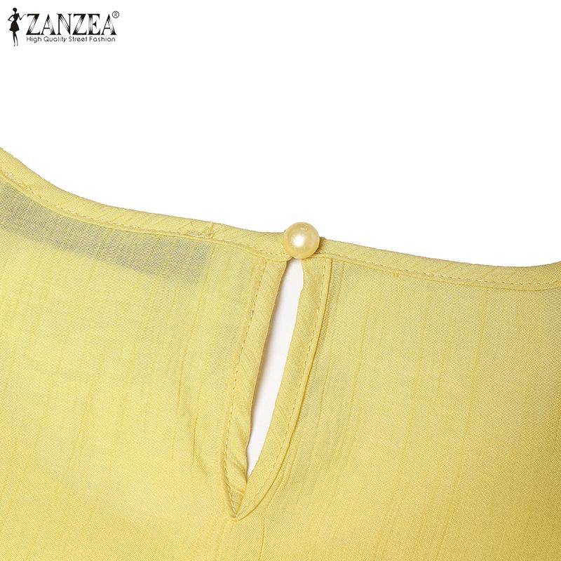 ZANZEA Women Casual Short Sleeve O-neck Ruffled Pleating Elegant Blouse