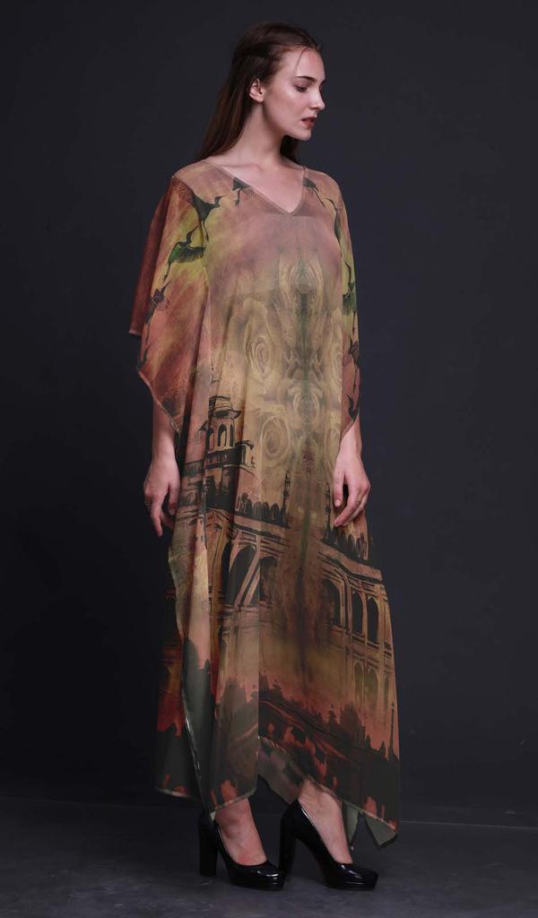 Phagun Mughal Monuments Ladies Kaftan Holiday Loungewear Maxi Dress Beach