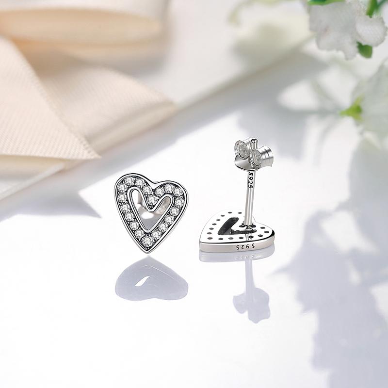 Original 925 Silver Earrings Infinity Love Heart Piercing Crystals Stud Earings For Women Birthday Gift Luxury Jewelry