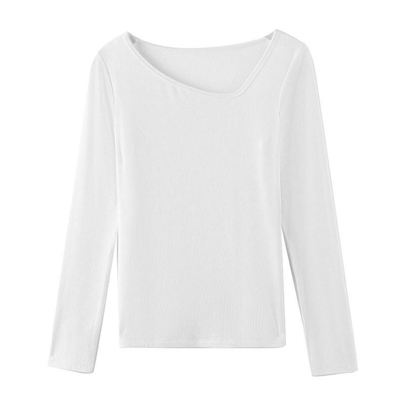 

Европейская новая осенняя женская одежда с большим v-образным вырезом и диагональным воротником, тонкая рубашка с длинными рукавами, футболка, топы, женские тренды XXL белый