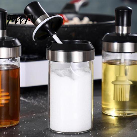 Corrosion-resistant Condiment Bottle Spice Jar with Spoon 250ml Glass Kitchen Seasoning High Borosilicate for Salt Sugar Leak-Proof Container