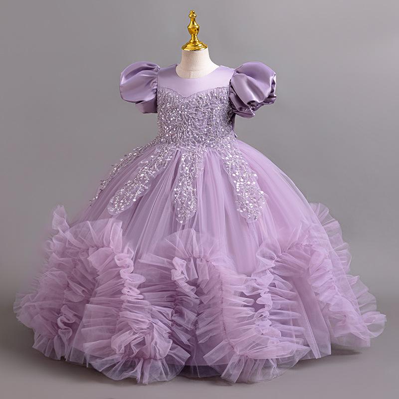 Mädchen Elegante Kleider Sommer Mädchen Brautkleider Pailletten Mesh Puffy Kleider Geburtstag Party Kleider 4-12-jahr-alte kinder
