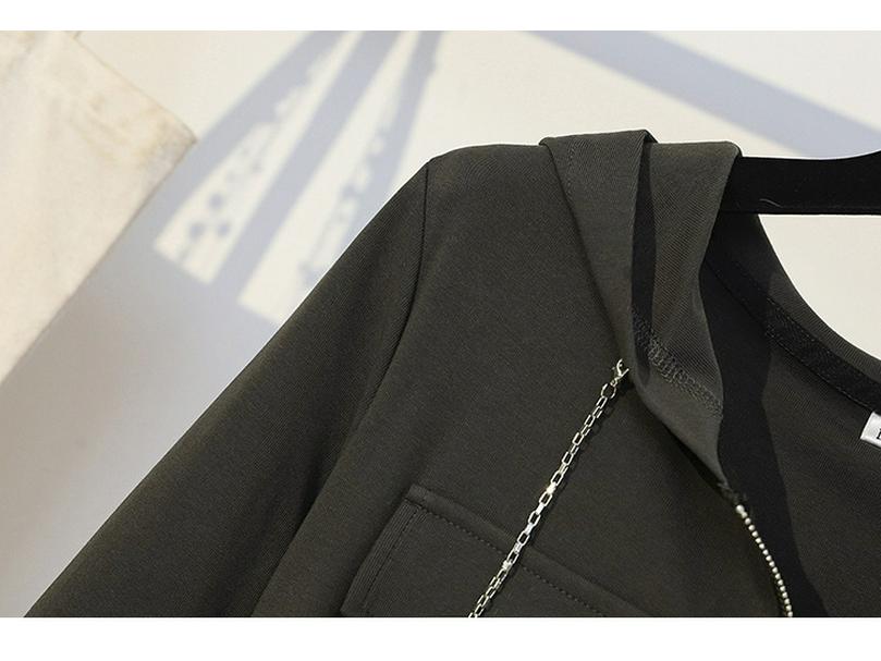 2023 Autumn Hooded Zipper Slit Dress for Women - Large Size, Slimming, Belly-Covering, Age-Reducing Style