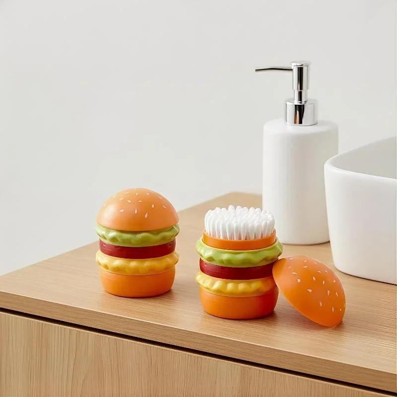 1/2pc Hamburger Toothpick Holder Cotton Swab Jar ABS Toothpick Can Storage Decoration Ornament Gifts Cute Home Desktop Organizer
