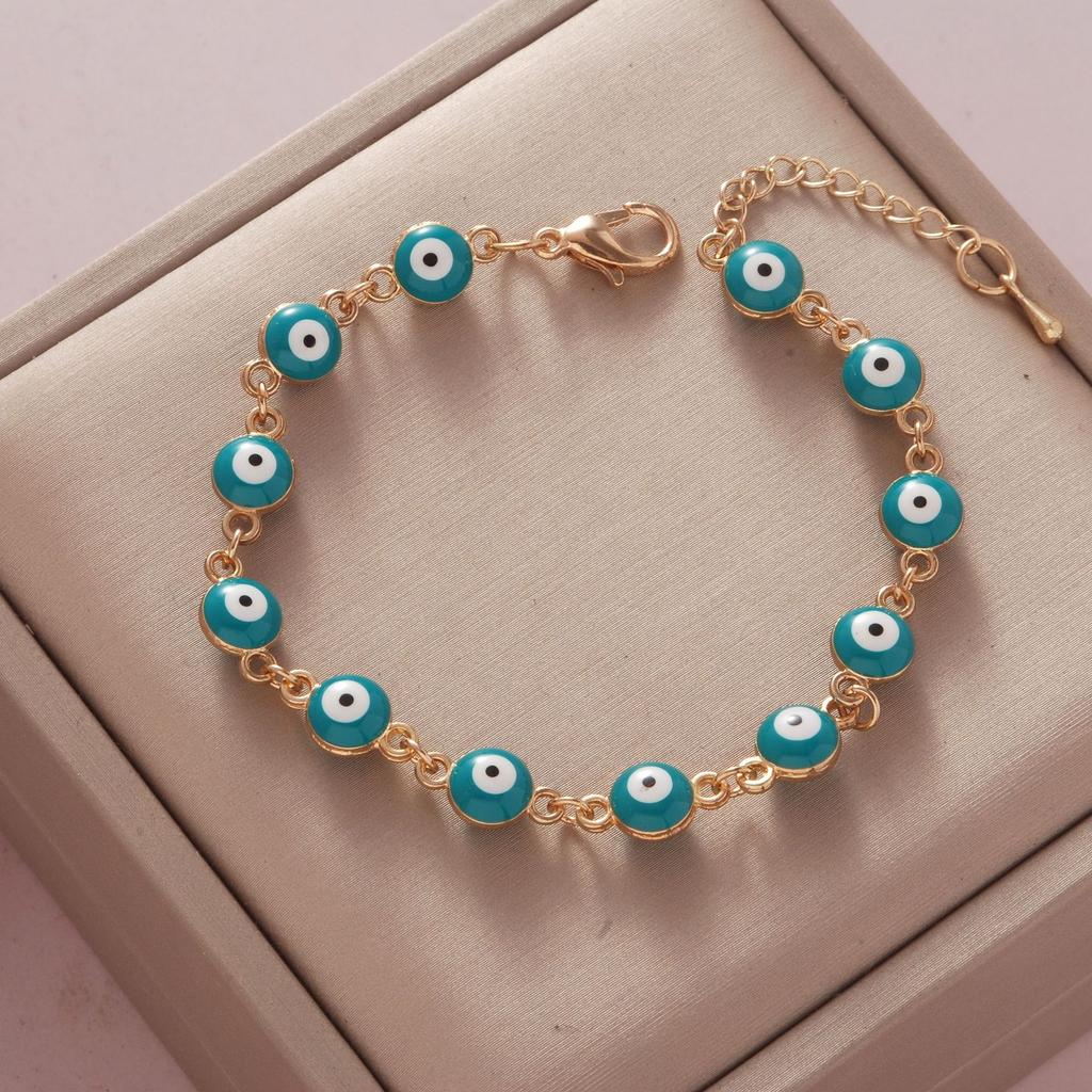 Fashionable Simple Rhinestone Evil Eye Four Leaf Clover Bracelet for Women
