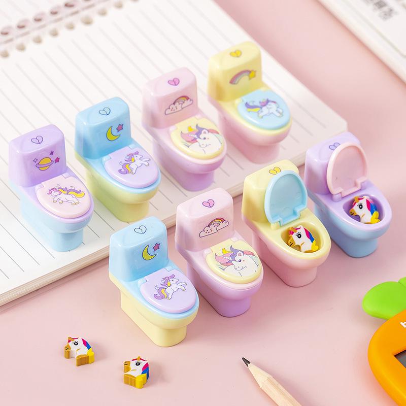 Student Cartoon Animal Toilet Pencil Sharpener with Eraser - Cute Creative Design