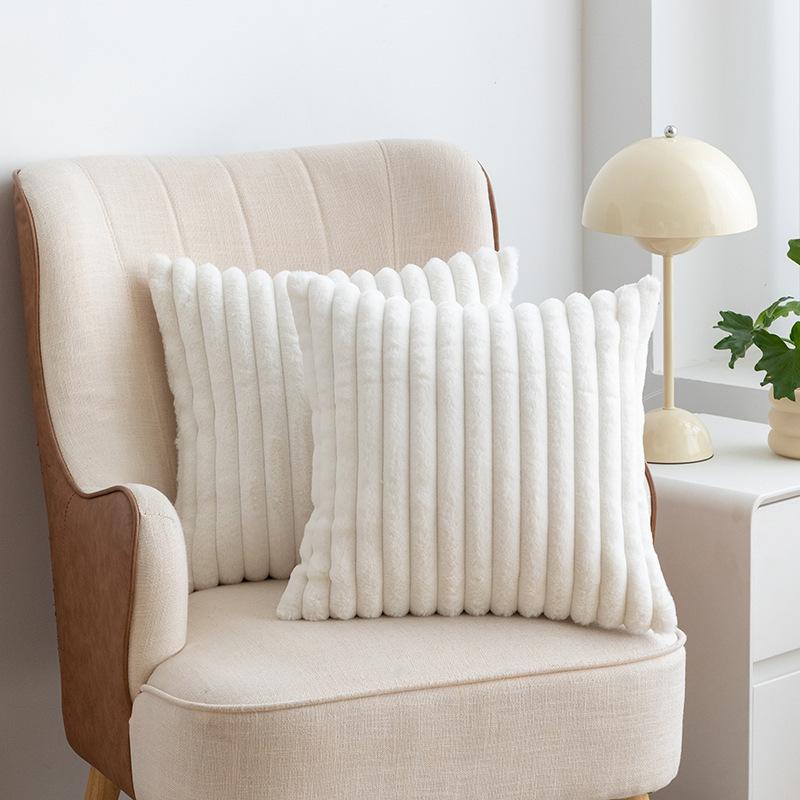2Pcs Luxury Nordic Plush Cushion Cover Comfortable Textured Striped Throw Pillow Cover Soft Plush Pillowcase Living Room Decor