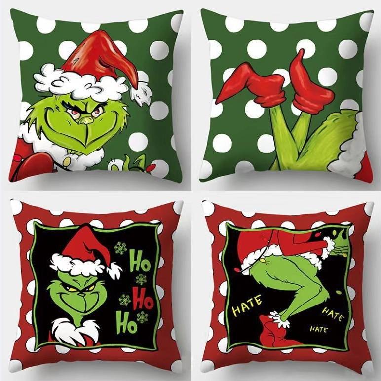 New Christmas Throw Pillow Cushion Home Decoration Short Plush Linen Printed Throw Pillow Cover