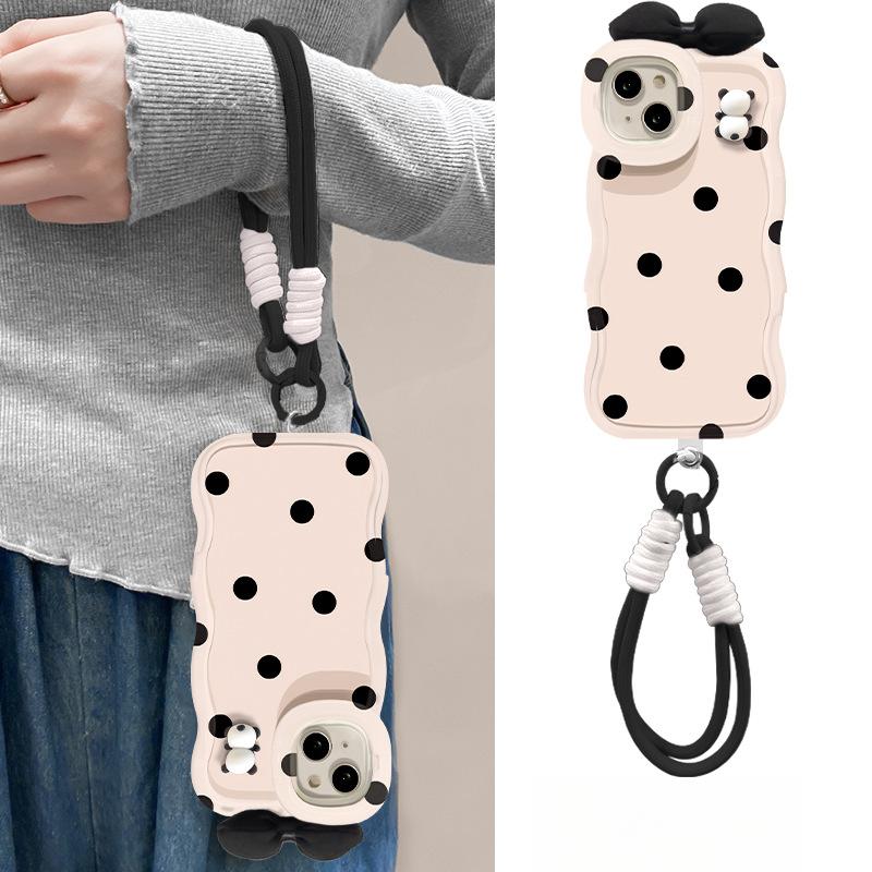 Șnurul Panda cu Puncte este Potrivit pentru Huse de Telefon Apple 16promax, 15 Figurine Papion, 14 Suporturi Duble și 13 Silicon