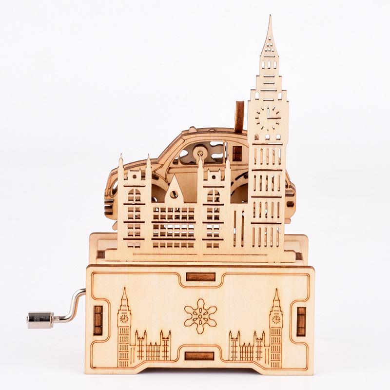 FEOOE R Wooden Jigsaw Mini Adult Decompression Children's Intelligence Stereo Jigsaw Custom Beetle Hand-cranked Music Box CJ