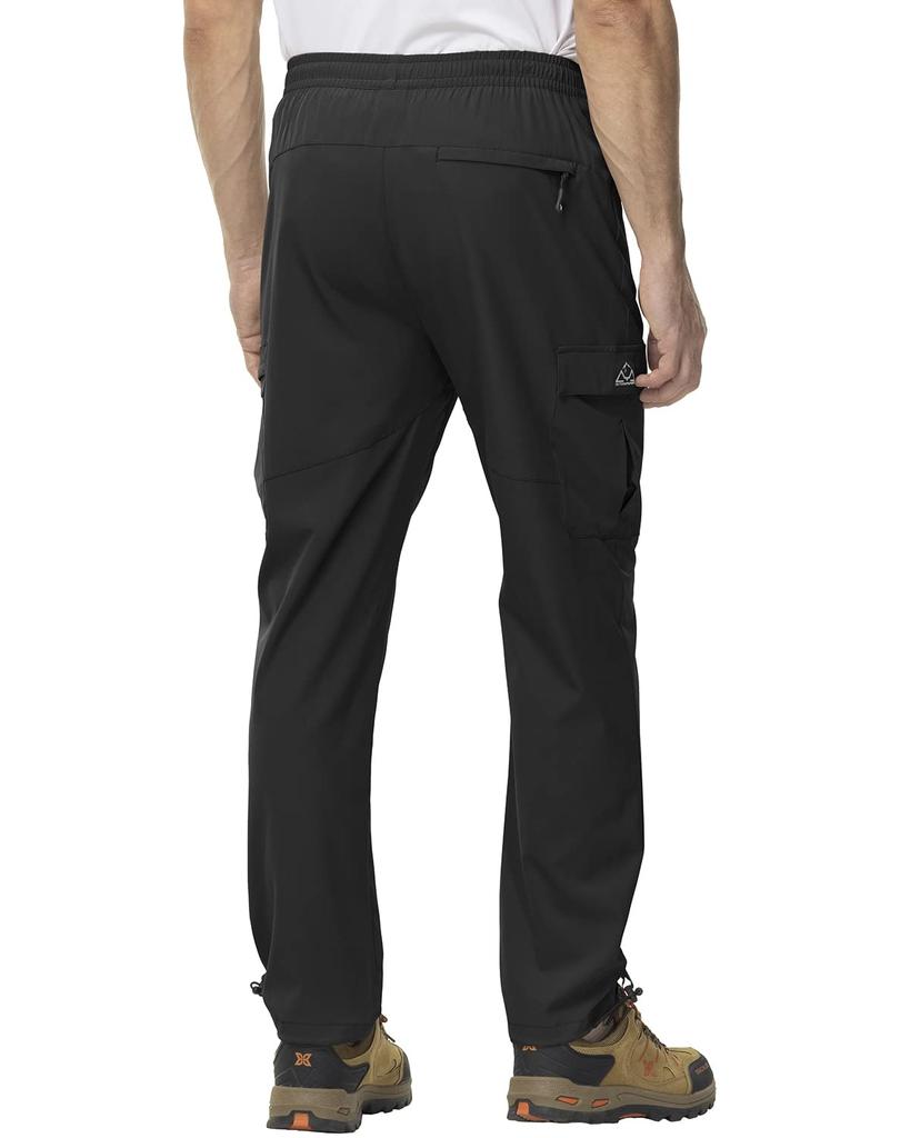 [YSENTO] Men's Lightweight Trekking Pants, Hiking Trousers, Stretch, Quick-Drying, Water-Repellent, Hem Stopper, 5 Pockets, Thin, Black, XL
