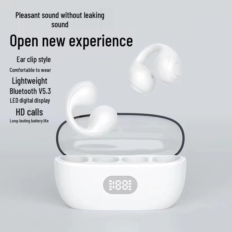 BH18 Low Power AI Dual Ear Clip Ear-Hook Bluetooth 5.3 Earphones with Digital Display