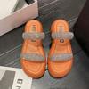 Trendy Women's Summer Slide Sandals In Orange White Green And Black With Stylish Rhinestones And Thick Sole Design Perfect For Casual Outings And