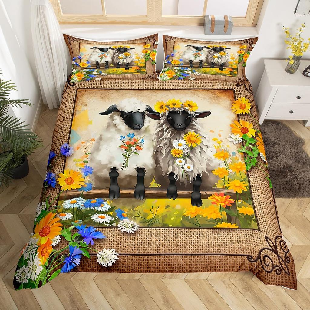 Sheep Duvet Cover Set For Kids Teens Comforter Covers Lightweight Down Room Decor Queen Size 2 Pillowcase 1 Duvet Cover No Quilt