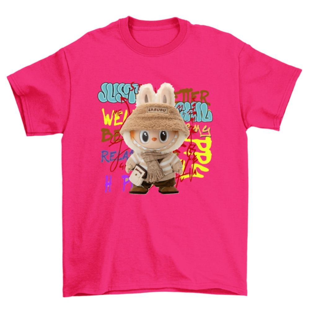 2025 New LABUBU Girl Short-sleeved, Cute Girl Children's T-shirt, 3D Printed Pattern Children's Top, Beautiful Casual Round Neck Clothing