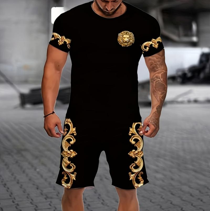 Size XXS-6XL 2-piece Vintage Printed Men's Short Sleeve Shorts Set Summer Casual Men's T-shirt Outdoor Sports Men's Beach Shorts