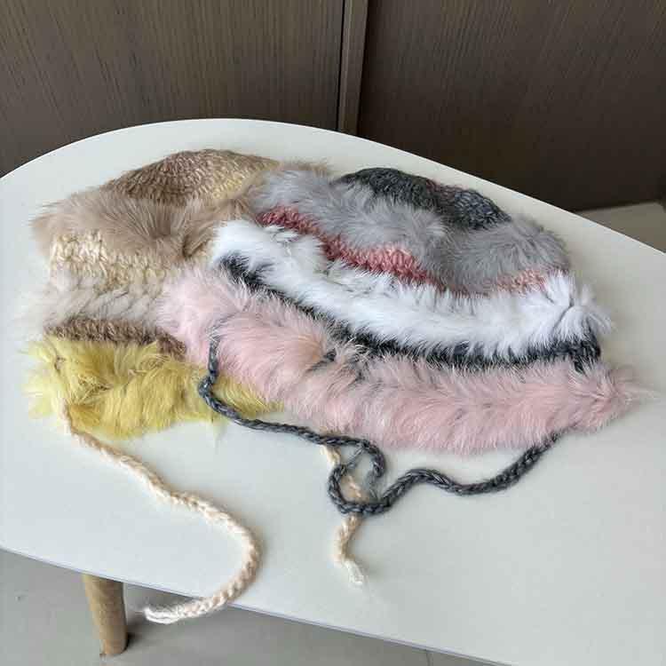 Dopamine contrasting color rabbit hair knitted wool hat children autumn and winter warm plush fashion versatile washbasin hat