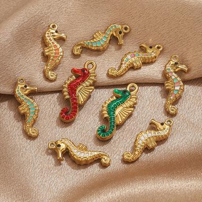 Stainless Steel Colorful Enamel Sea Horse Charms For Jewelry Makings Summer Pendants Jewelry Necklace Accessories