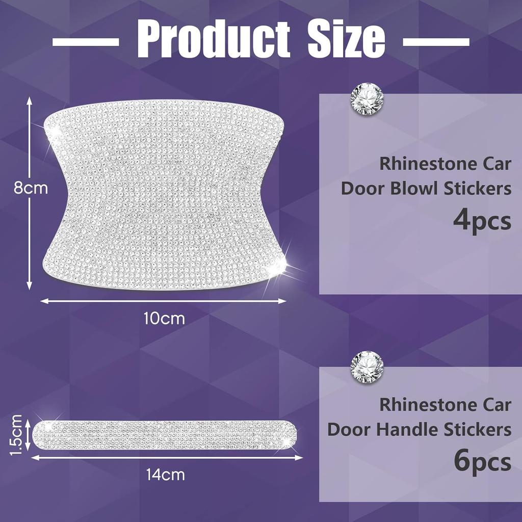 Frienda 10 Pieces Bling Car Accessories For Women Bling Car Door Handle Protector Door Handle Covers For Car Rhinestone Car Bowl Protector