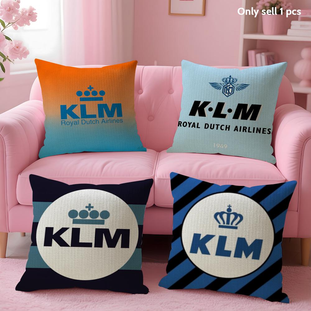 Netherlands K-Klm R-Royal Dutch Airlines Cushion Cover Summer Coolness Linen Fabric Double-Sided Printing Pillow Case Home Decor