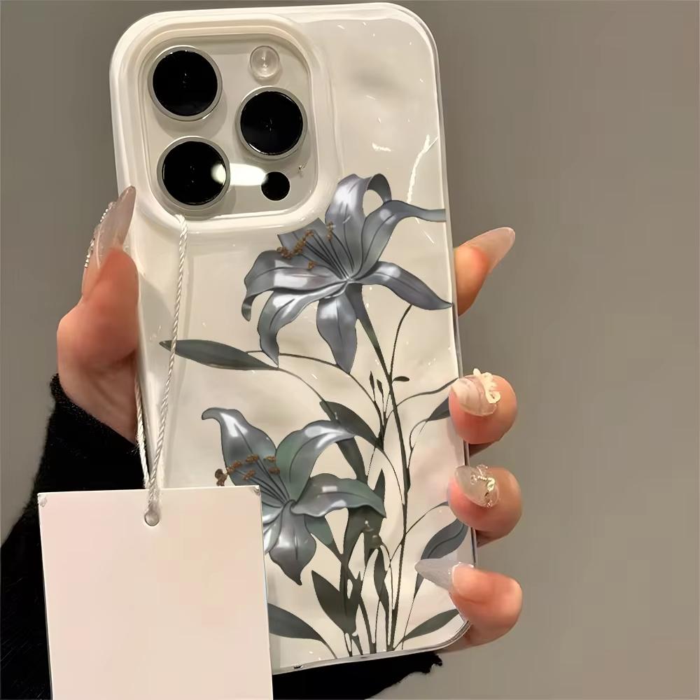 Vintage Dark Lily Flower Pattern Wave Texture Phone Case For iPhone 11 12 13 14 15 16 17 Pro Max 14 15 Plus Air Soft Back Cover