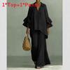 Bohemian Style Casual Twopiece Pants Suit With Spliced Cotton Linen For Women Summer Comfort