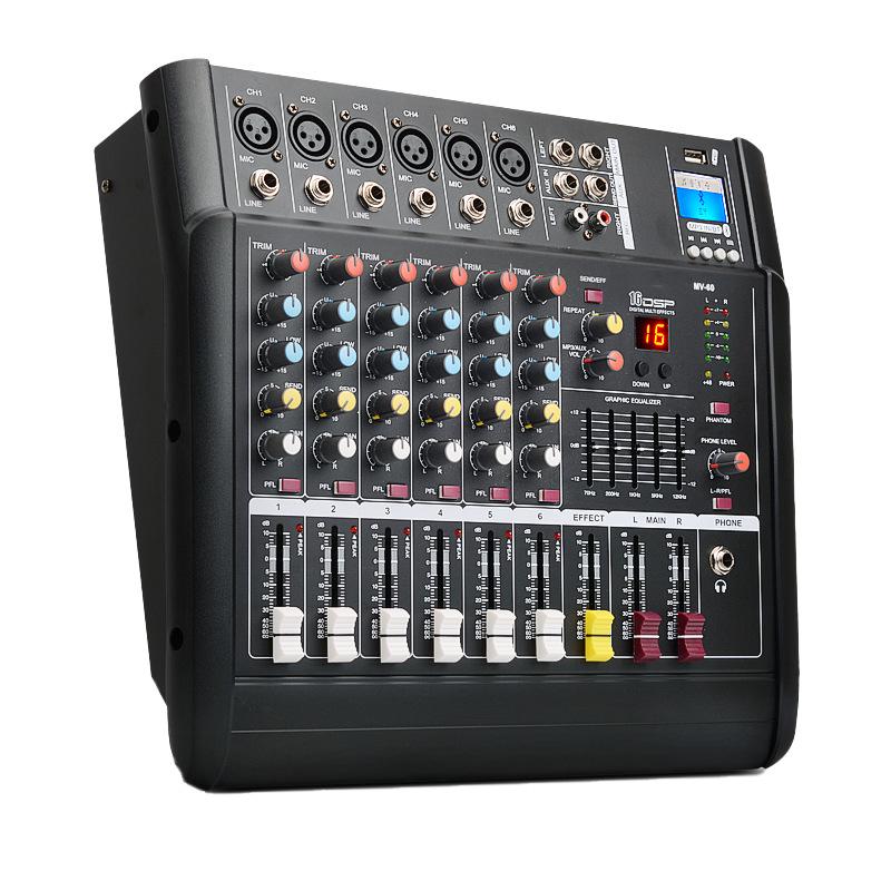 All-in-One 4/6 Channel Professional Mixer Amplifier with High Power, Reverb, and Equalizer for Stage and Wedding Performances