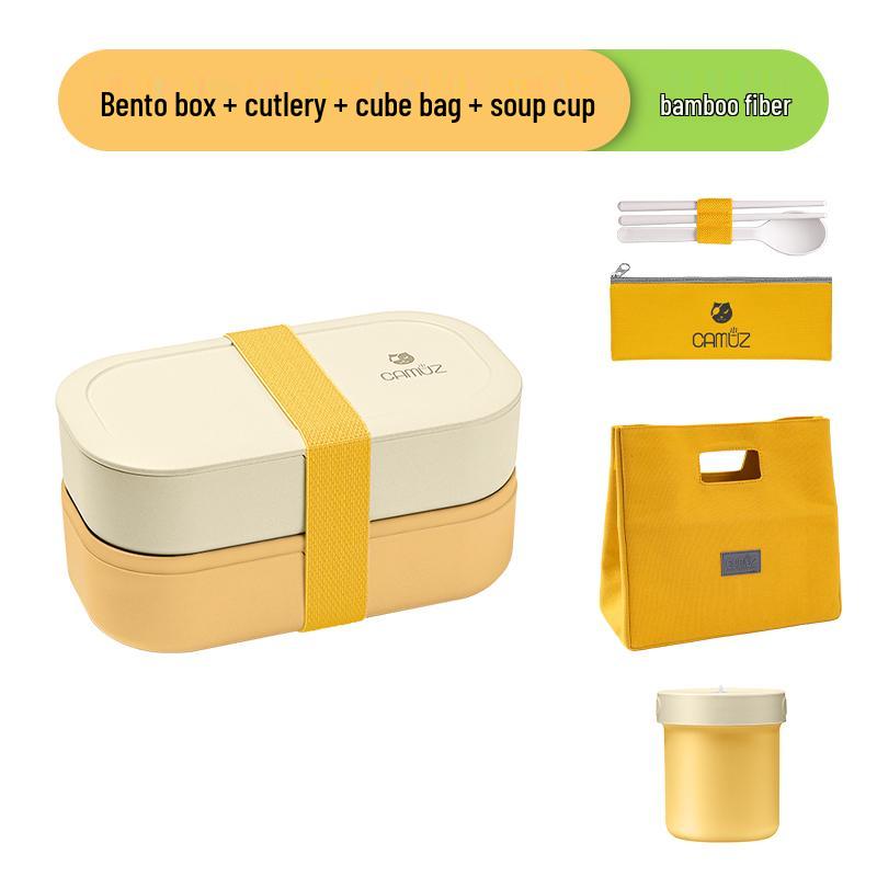Microwaveable Japanese Double-Layer Bento Box - Portable, Sealed & Divided for Office Workers