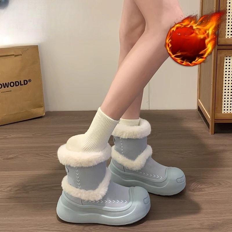

Women s Fur Integrated Snow Boots 2026 Winter New Fur Shoes Thick Sole with Plush Warm Cotton Shoes 40 синій