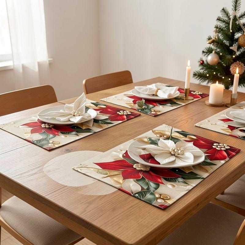 4/6/8pcs Set, New Premium Modern Placemats - Elegant Christmas Theme Linen Series, Suitable for Dining Tables, Coffee Tables, Family Meals, Camping Pi