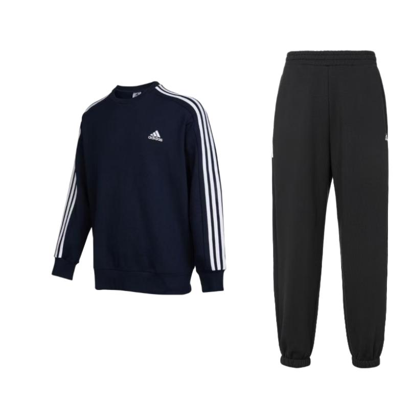 

Adidas Полосатая толстовка с круглым вырезом и длинным рукавом с вышитым логотипом, свободные трикотажные эластичные брюки, повседневный спортивный комплект, мужская толстовка, брюки IV7603+IC9318 XXL