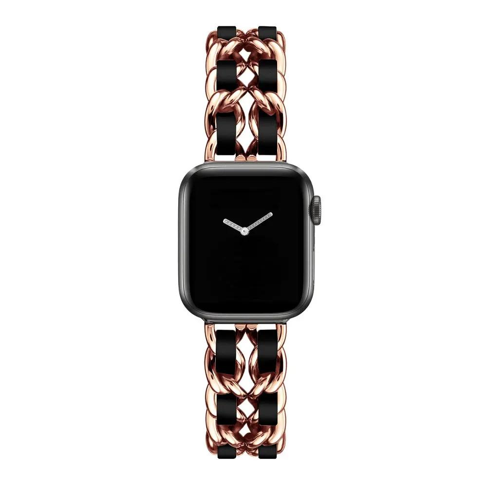Women Gold Wristband for Apple Watch Band 11 10 46mm 9 8 Ultra 3 49mm SE 6 41 45mm 38/42mm 44 40mm Strap Metal Leather Bracelet