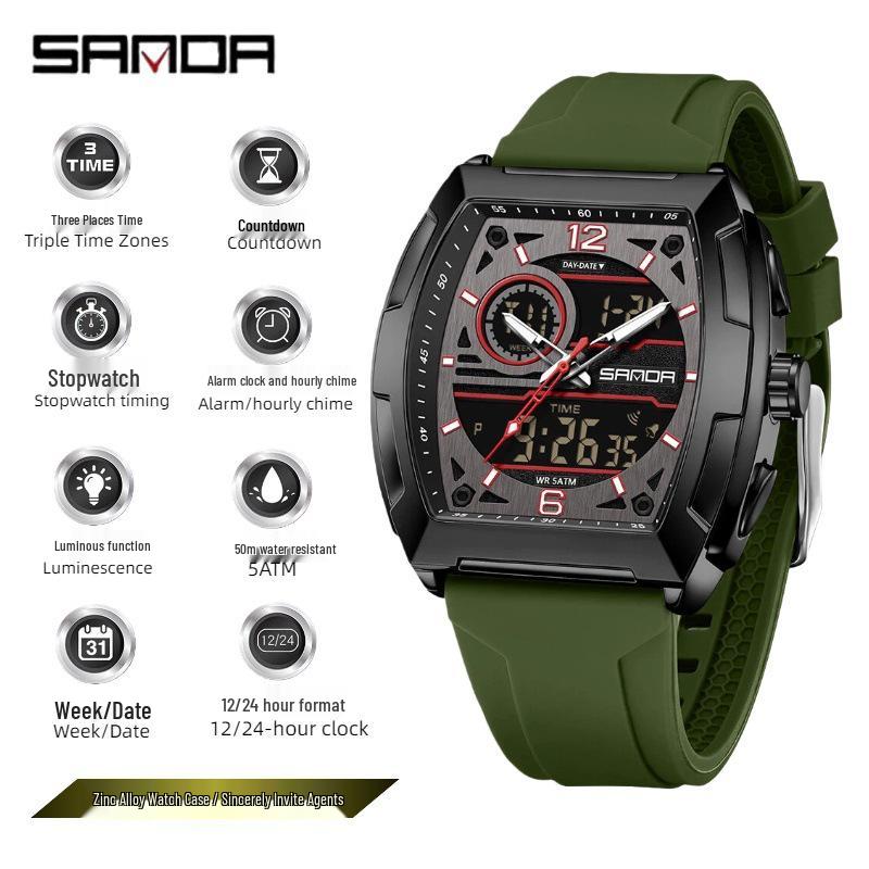 SANDA Men's Multifunctional Sports Watch - Dual Display, Waterproof, Casual & Versatile.