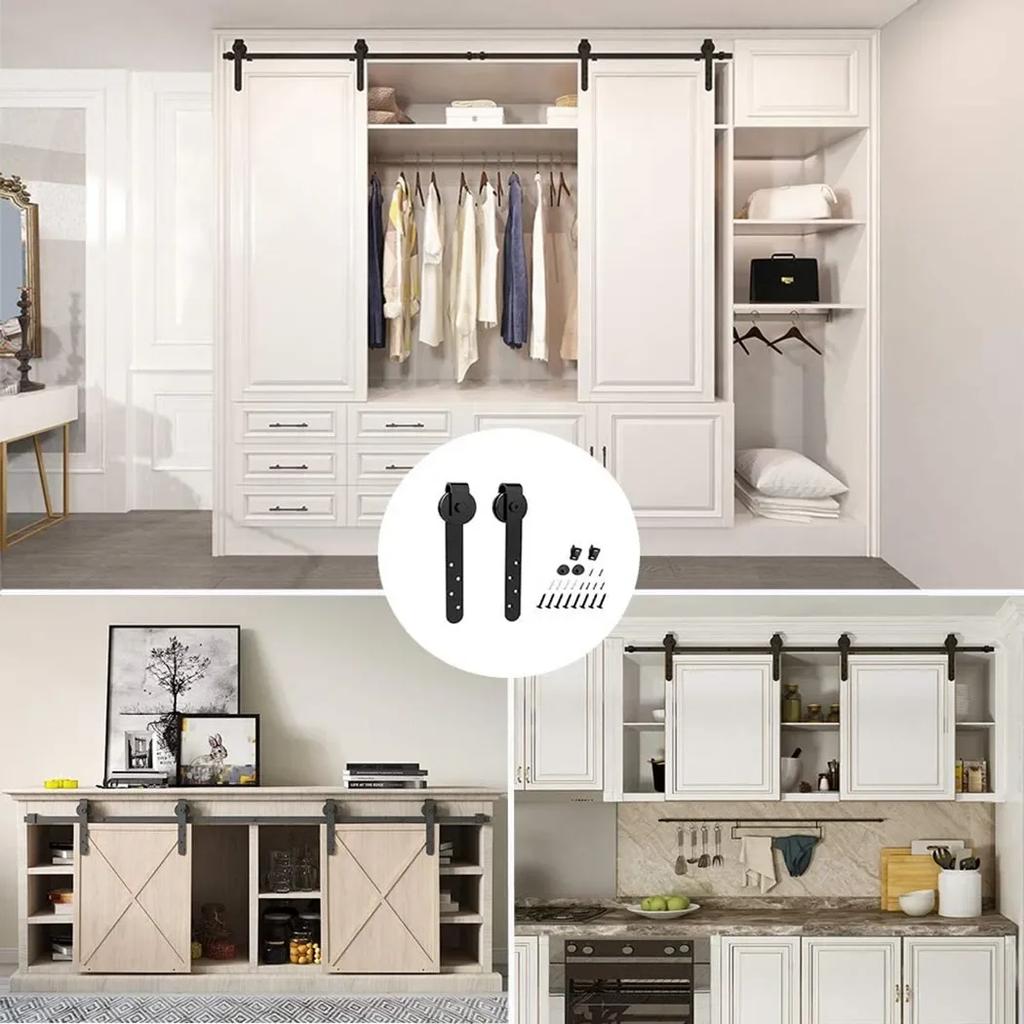 1 sada Posuvné sady systému Mini Barn Door Hladký tichý horní věšák Držák skříní Sady kování pro posuvná dvířka stodoly